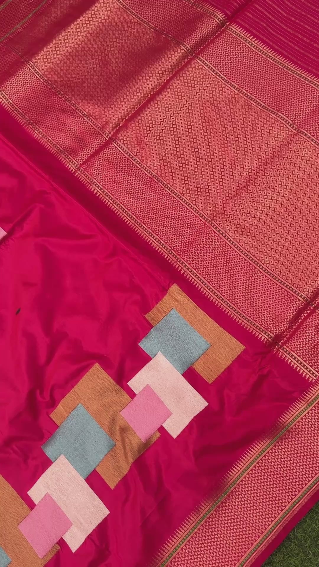 Handwoven Banarasi Katan Silk Double Tani Saree in Cerise Pink