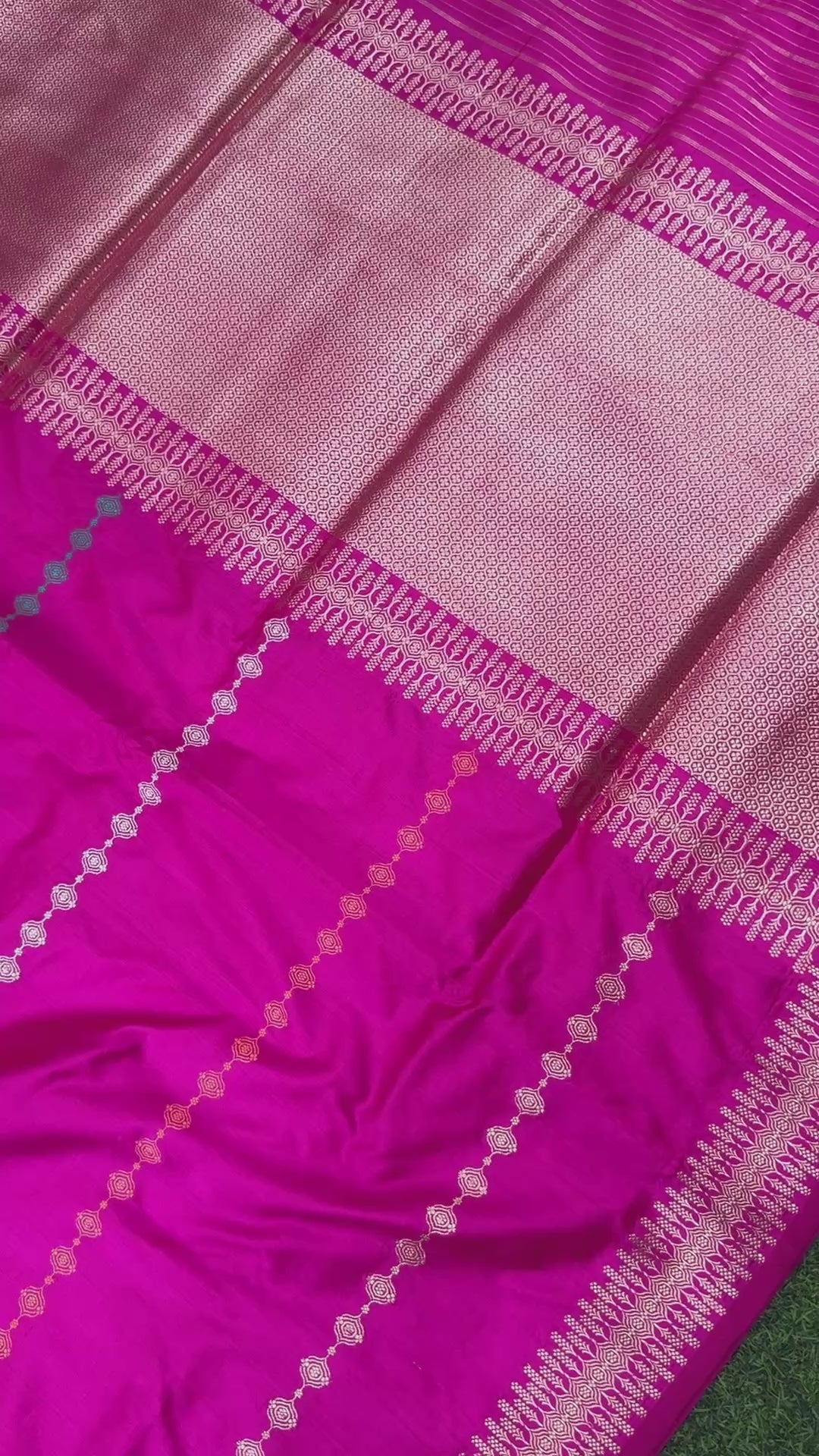 Handwoven Banarasi Katan Silk Kadwa Stripe Saree in Rani Pink