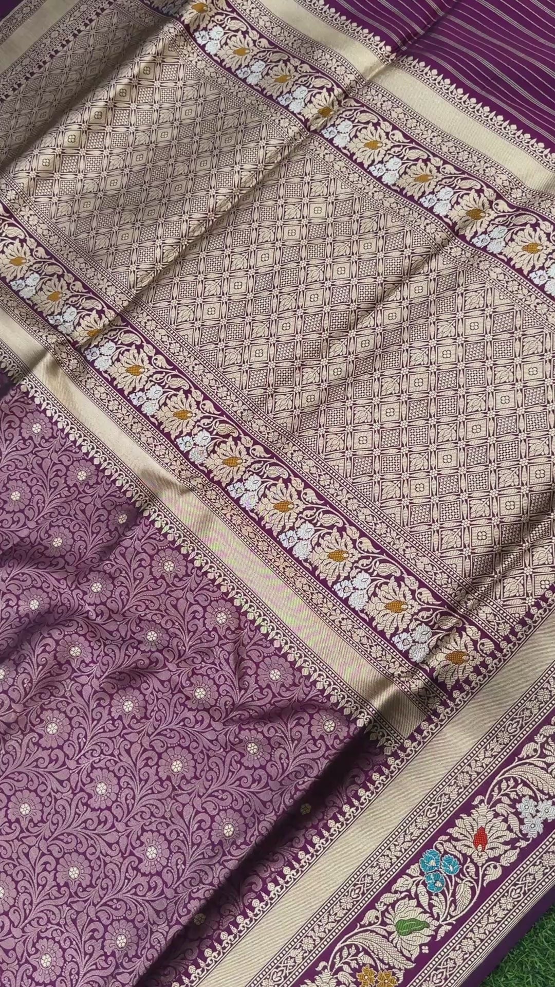 Handwoven Banarasi Tanchoi Silk Saree with Mina Border in Magenta