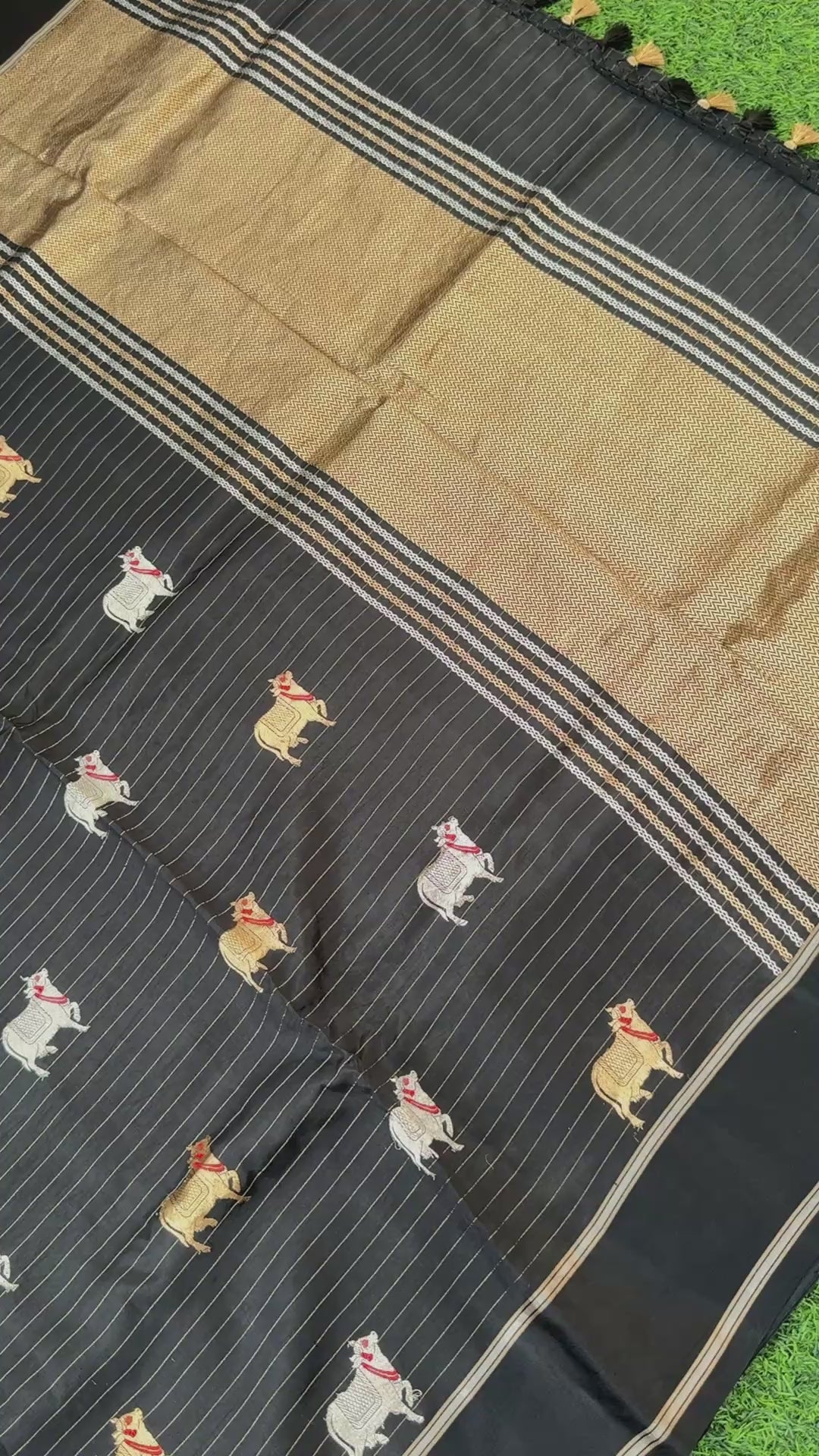Handwoven Banarasi Katan Silk Kadwa Saree with Meenakari Nandi Motif in Black