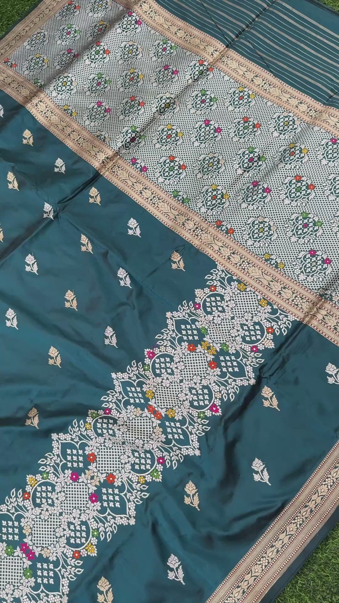 Handwoven Banarasi Katan Silk Kadwa Booti Saree with Tilfi Skirt Border in Sapphire Blue