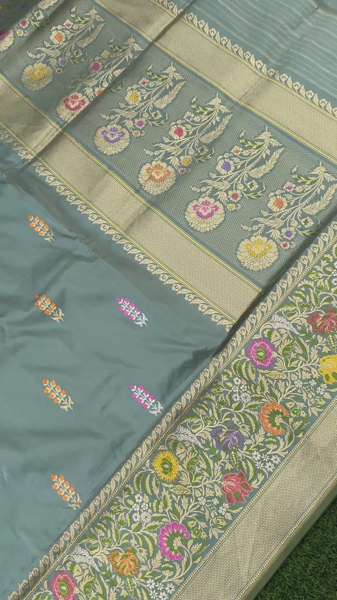 Handwoven Banarasi Katan Silk Tanchoi Tilfi Border Saree in Duck Egg Blue