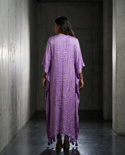 Gajji Silk Bandhani Stitched Kaftan in Lilac Purple