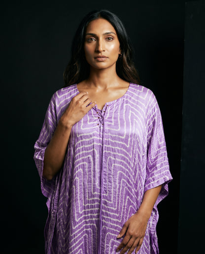 Gajji Silk Bandhani Stitched Kaftan in Lilac Purple