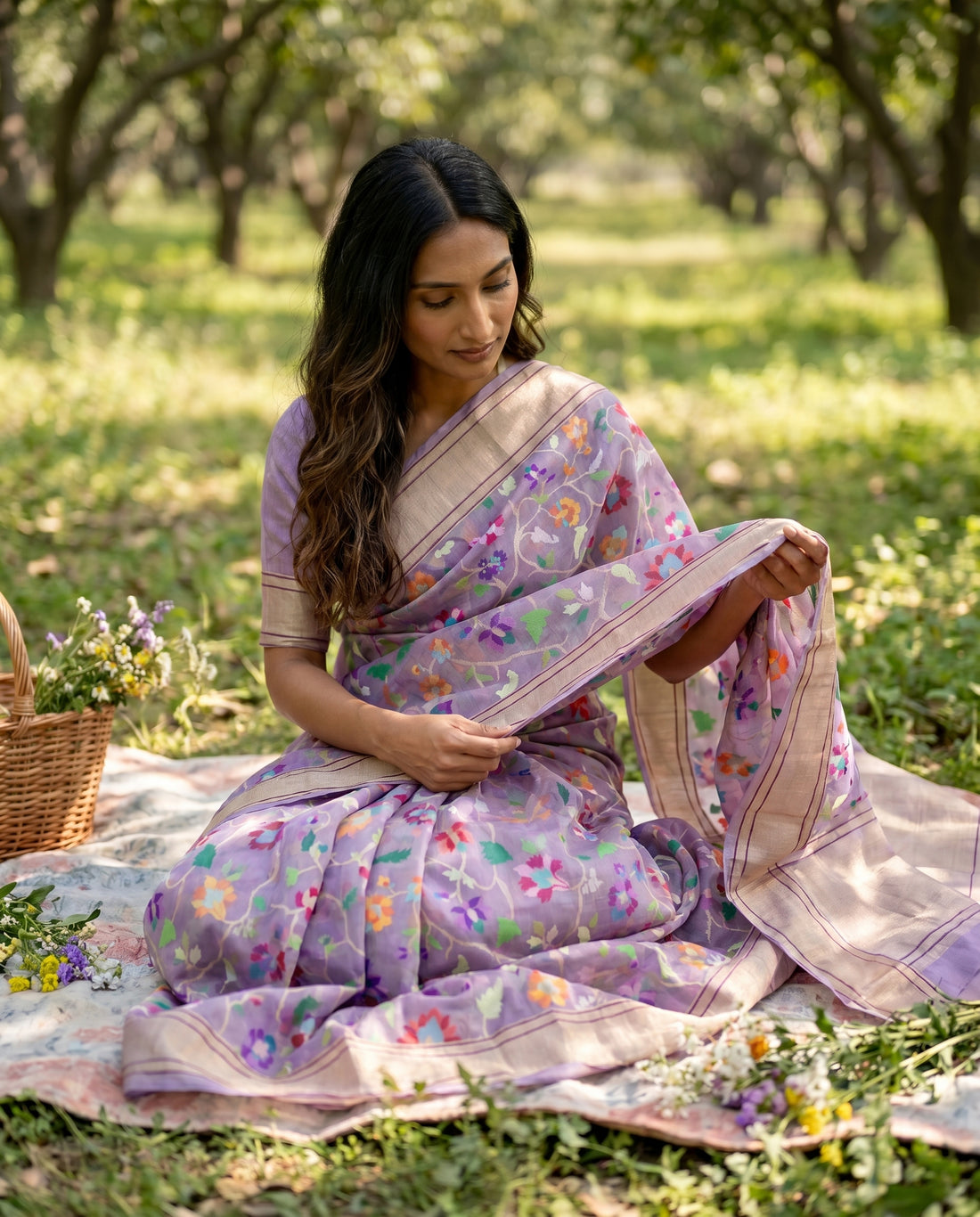 Handloom Banarasi Real Silver Zari Kora by Cotton Saree