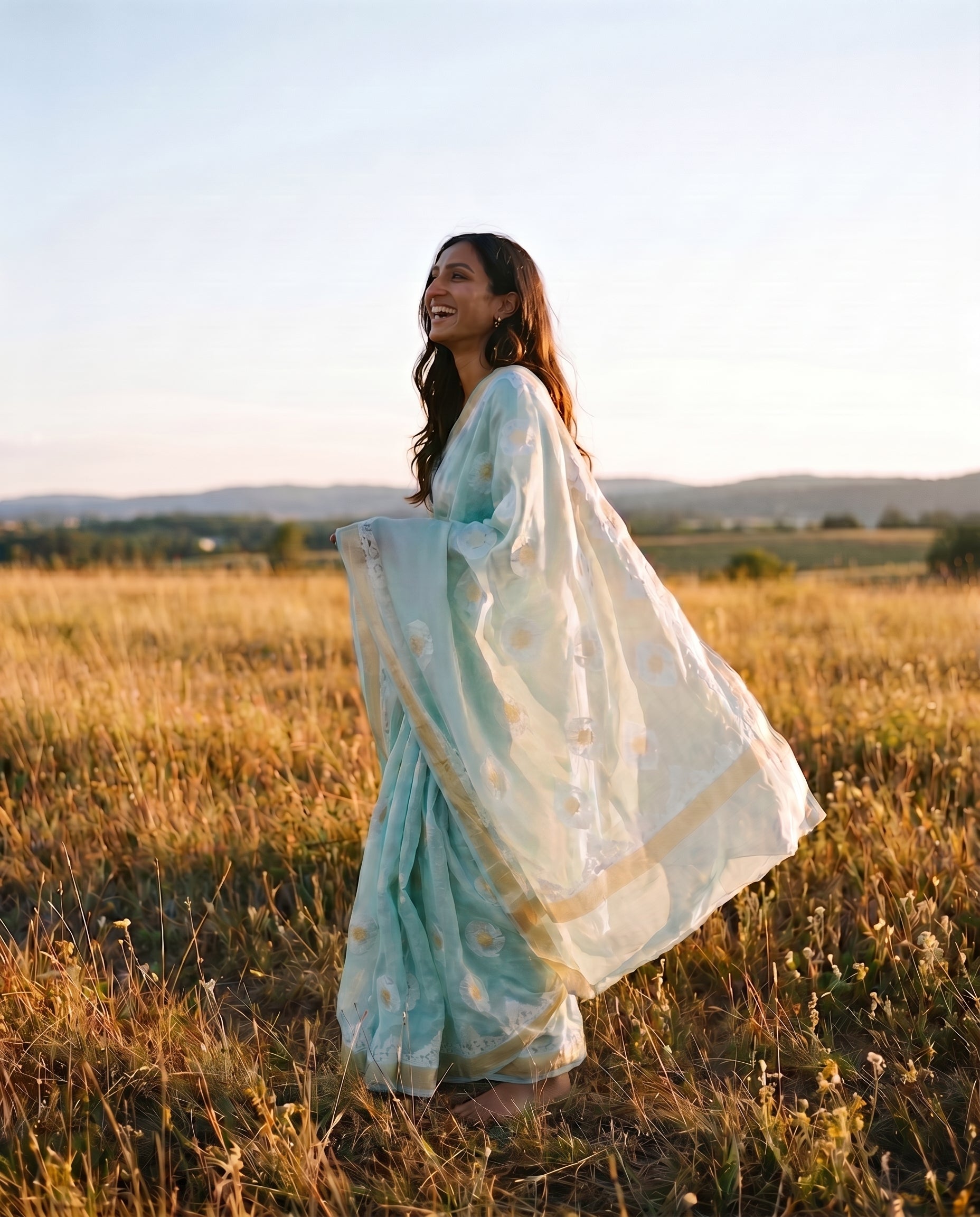 Banarasi Organza Silk Kadwa Handwoven Saree in Aqua Mint