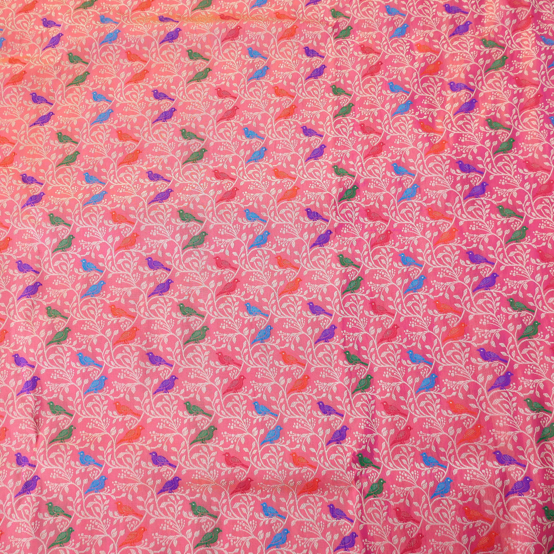 Handwoven Brink Pink Pure Katan Silk Banarasi Shikargah Fabric - Khinkhwab