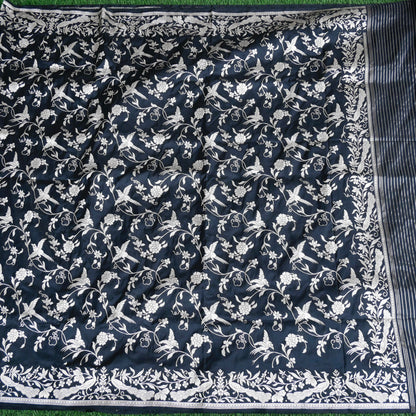 Black Pure Katan Silk Handwoven Banarasi Bird Saree - Khinkhwab