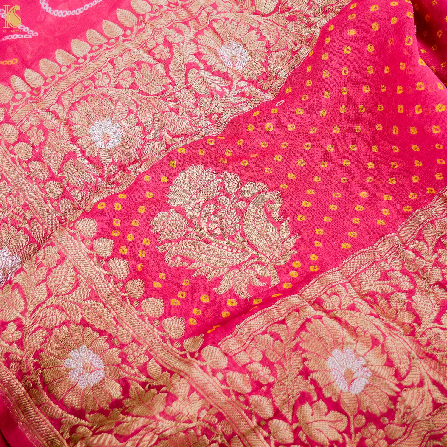 Pink Georgette Handloom Banarasi Bandhani Suit Fabric - Khinkhwab