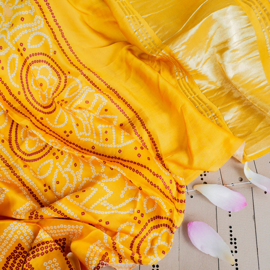Saffron Yellow Hand Block Ajrakh Modal Silk Dupatta - Khinkhwab