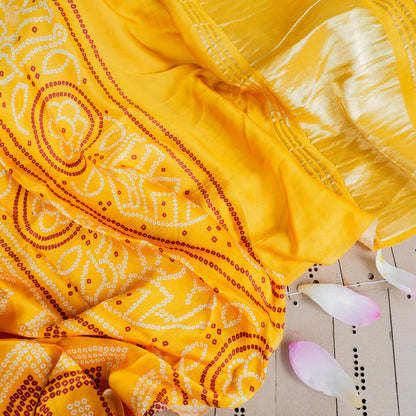 Saffron Yellow Hand Block Ajrakh Modal Silk Dupatta - Khinkhwab
