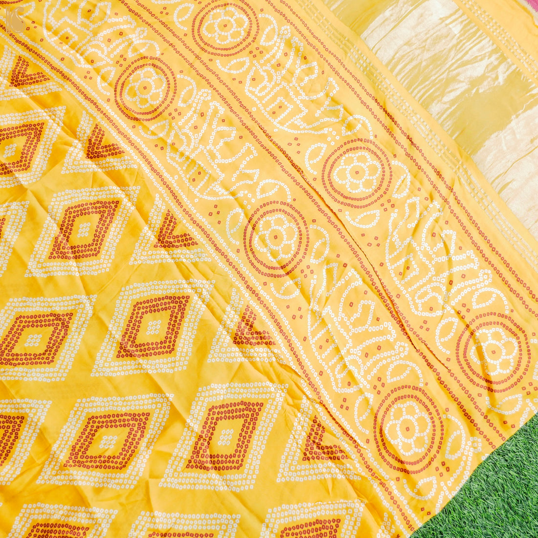 Saffron Yellow Hand Block Ajrakh Modal Silk Dupatta - Khinkhwab