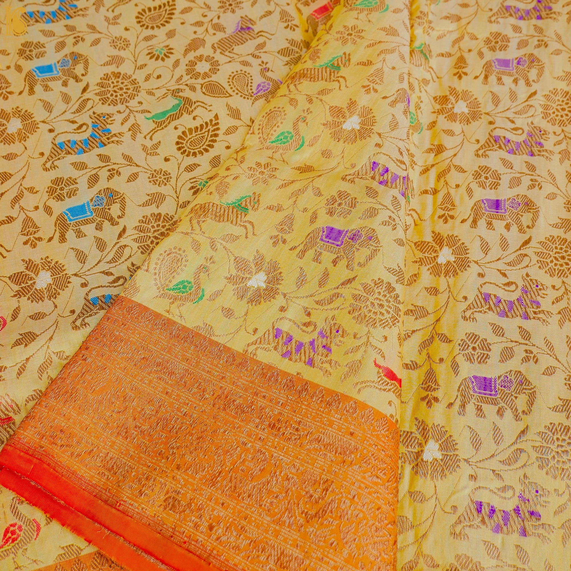 Handloom Katan Silk Banarasi Shikargah Multi Meena Saree - Khinkhwab
