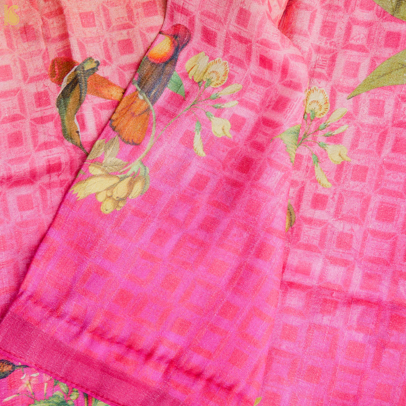 Cerise Pink Pure Tussar Silk Print Kalidar Stitched Lehenga Set - Khinkhwab