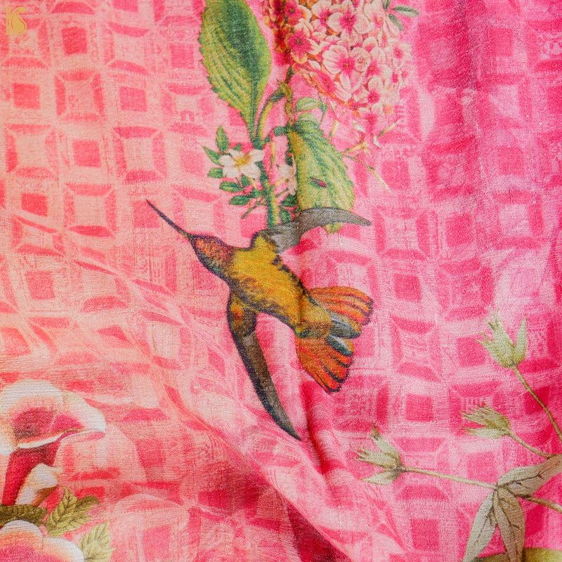 Cerise Pink Pure Tussar Silk Print Kalidar Stitched Lehenga Set - Khinkhwab