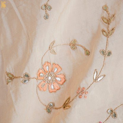 Pale Slate Pure Fine Tissue Silk Gotta Patti Resham Embroidery Saree - Khinkhwab
