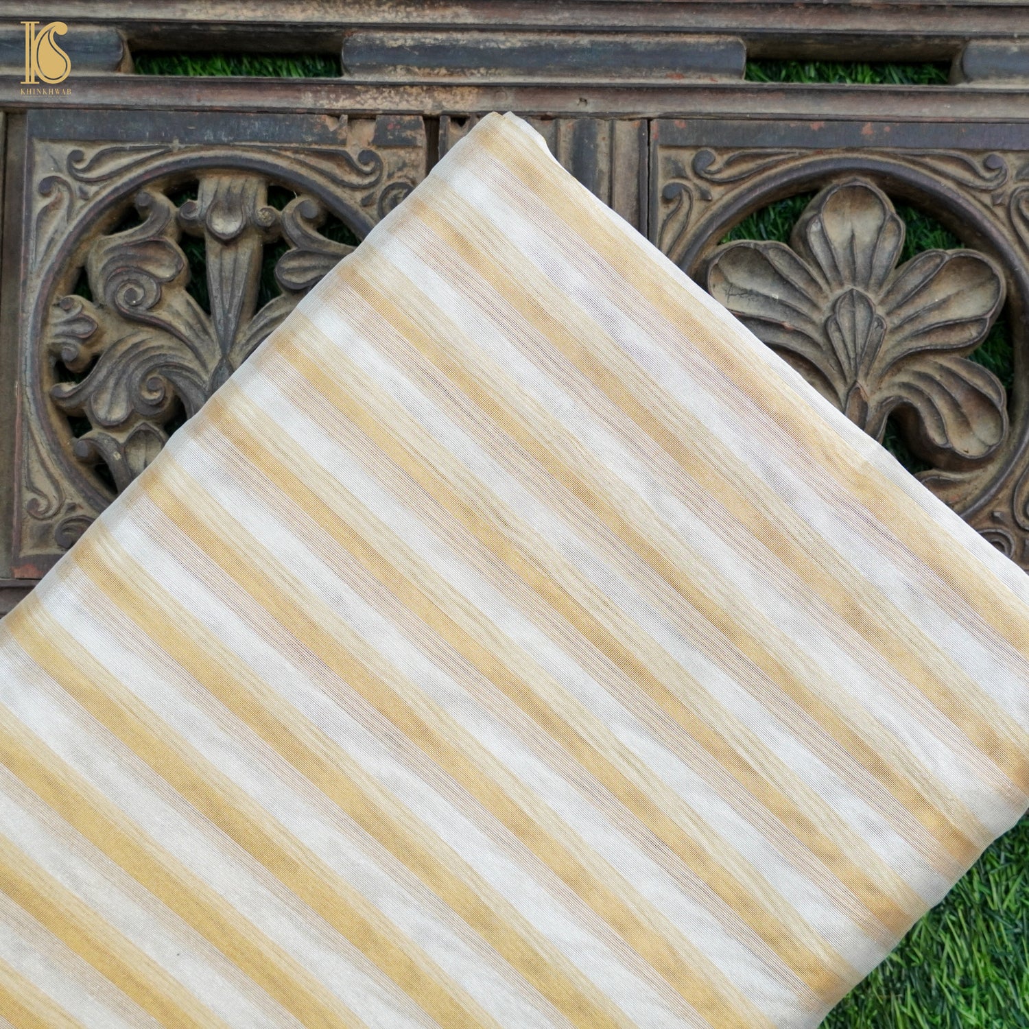 Gold Stripes Pure Tissue by Silk Fabric - Khinkhwab