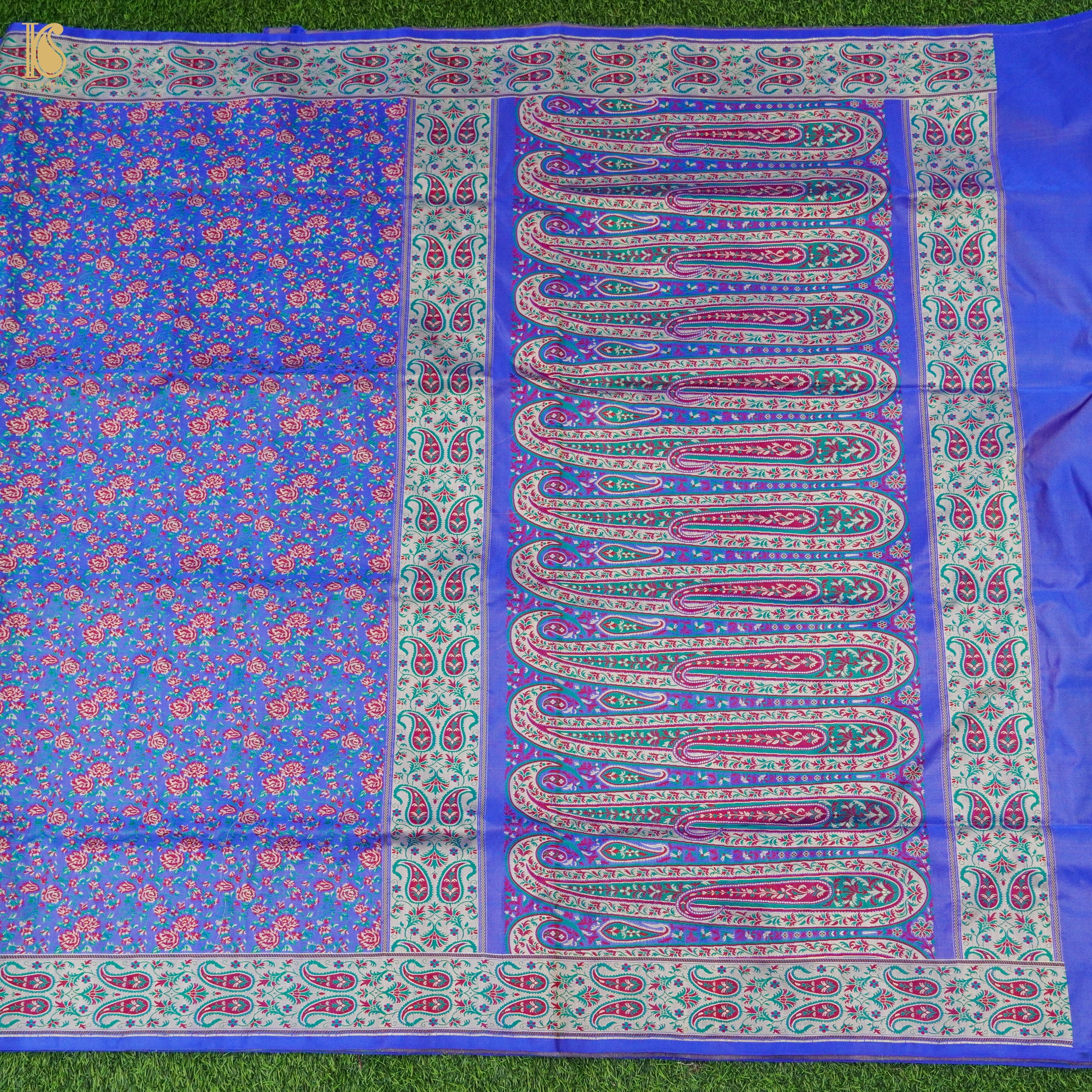 Blue Pure Katan Silk Handloom Banarasi Jamawar Tanchoi Saree - Khinkhwab