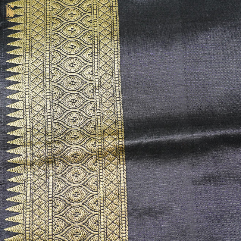 Black Pure Katan Silk Handloom Banarasi Tanchoi Saree - Khinkhwab