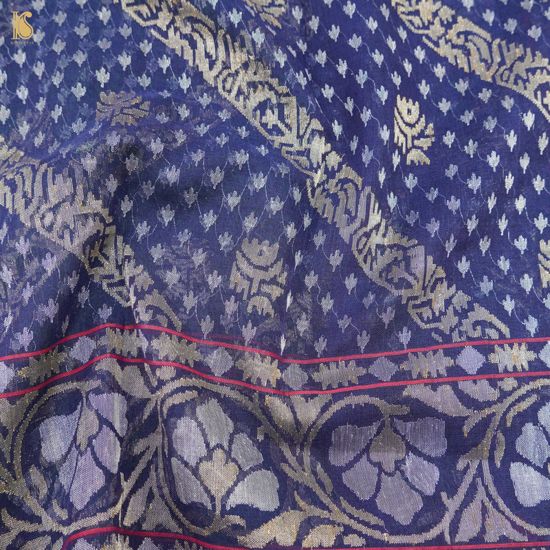 Neelambari Pure Cotton Real Silver Zari Handloom Banarasi Dupatta - Khinkhwab
