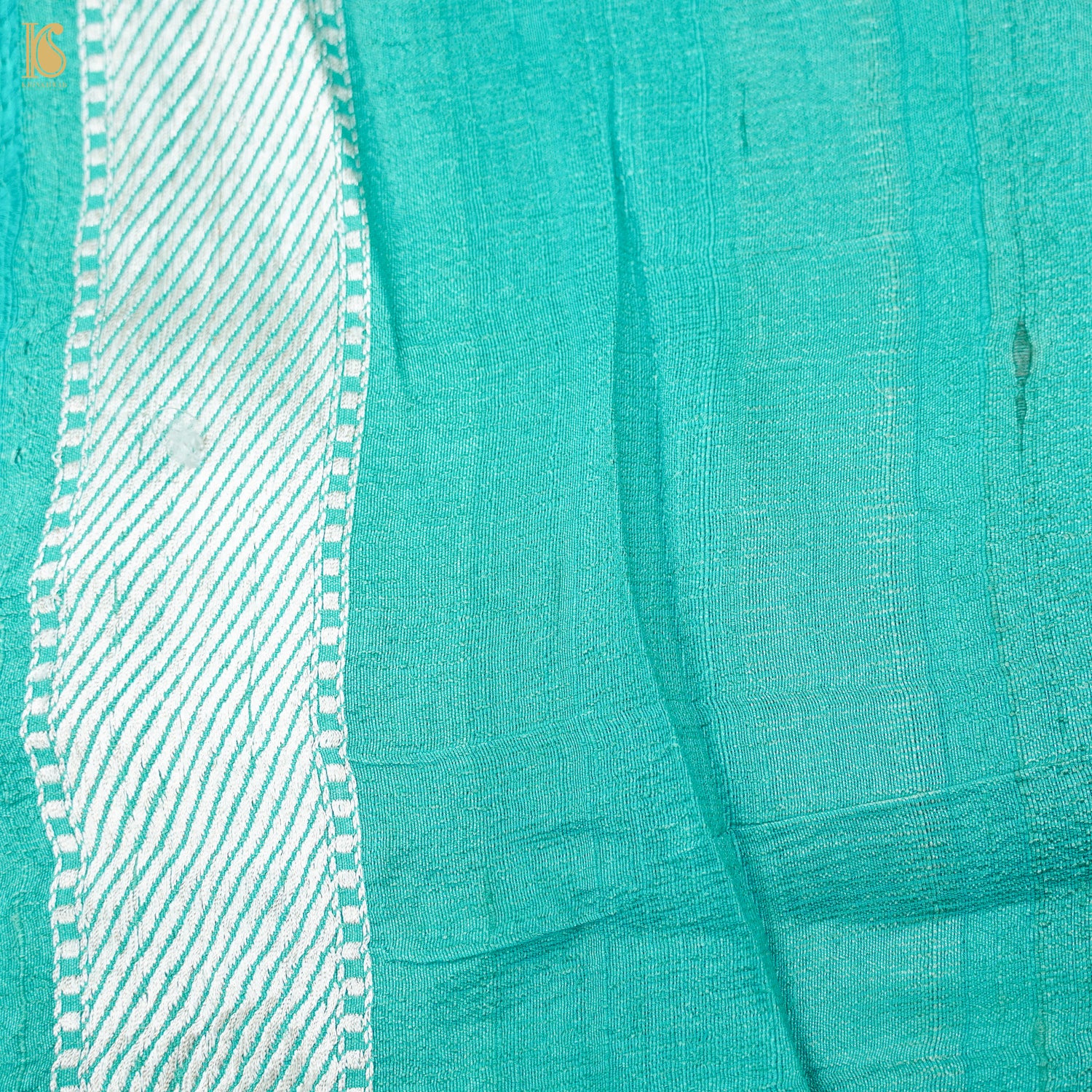 Turquoise Pure Tussar by Georgette Silk Handloom Banarasi Saree - Khinkhwab