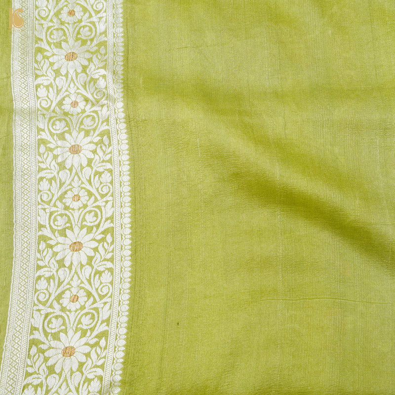 Olive Green Pure Tussar by Georgette Silk Handloom Banarasi Saree - Khinkhwab