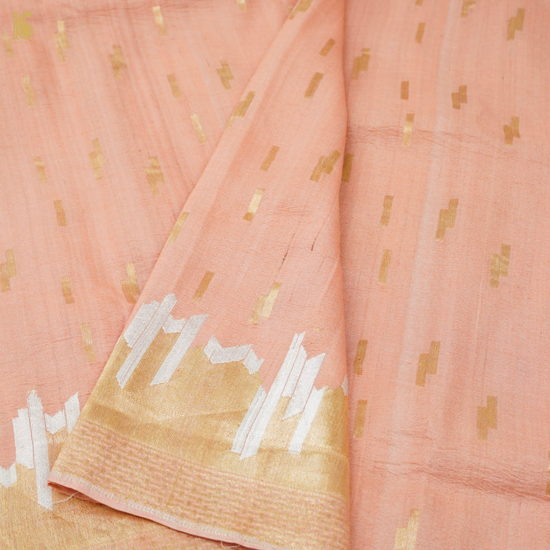 Tonys Pink Pure Tussar by Georgette Silk Handloom Banarasi Saree - Khinkhwab