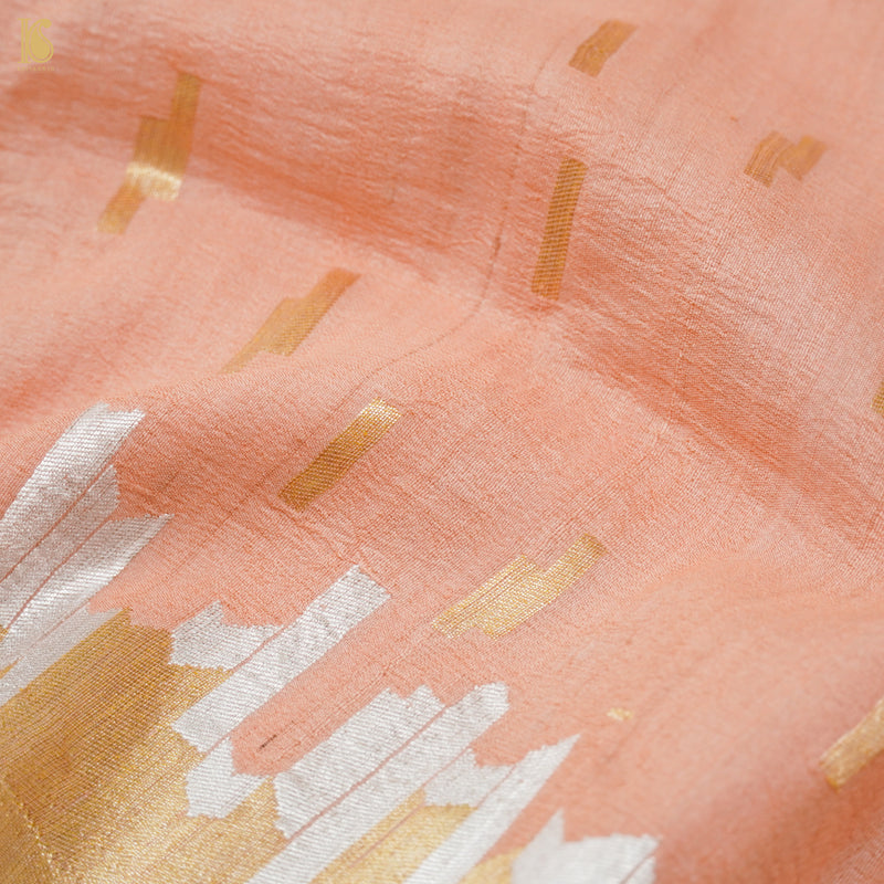 Tonys Pink Pure Tussar by Georgette Silk Handloom Banarasi Saree - Khinkhwab