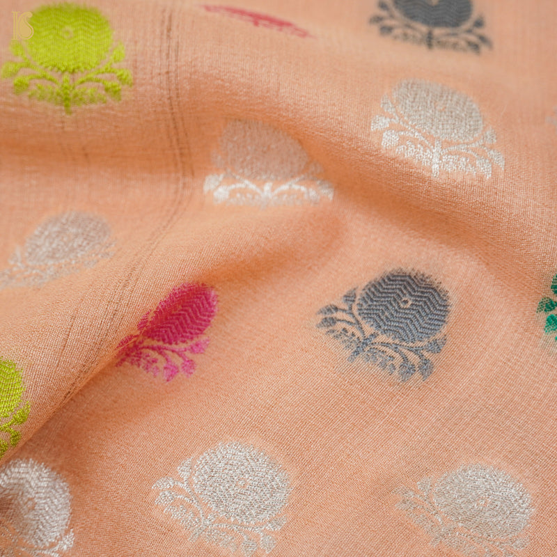 Pancho Peach Pure Tussar by Georgette Silk Handloom Banarasi Saree - Khinkhwab