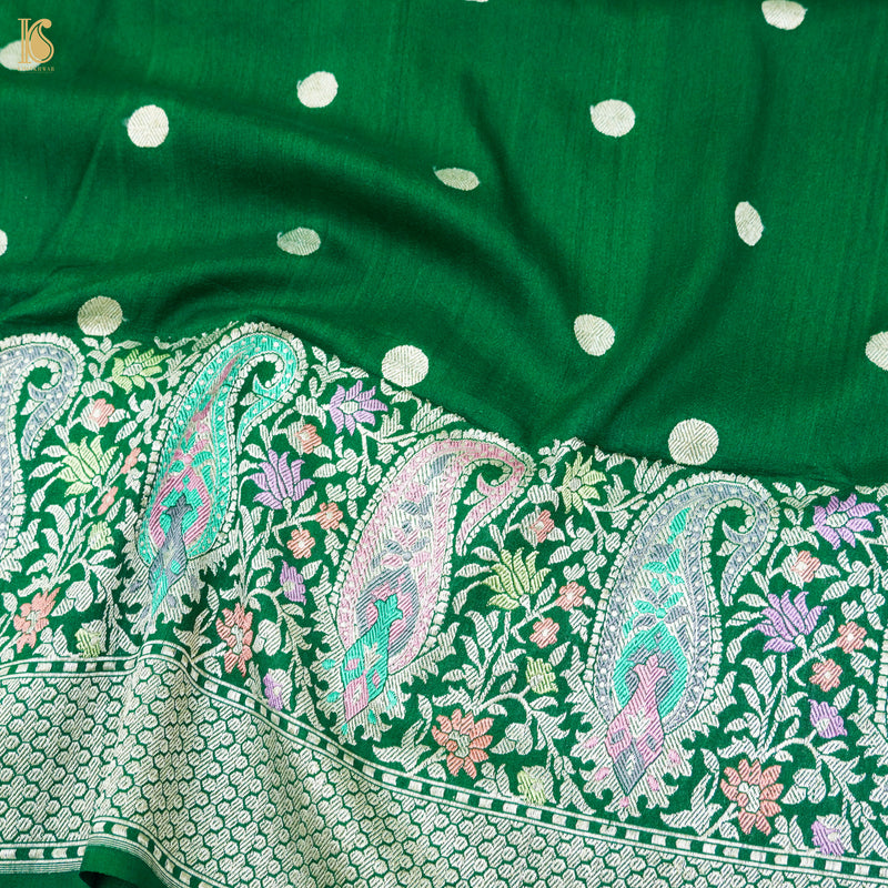 Jewel Green Pure Tussar by Georgette Silk Handloom Banarasi Saree - Khinkhwab