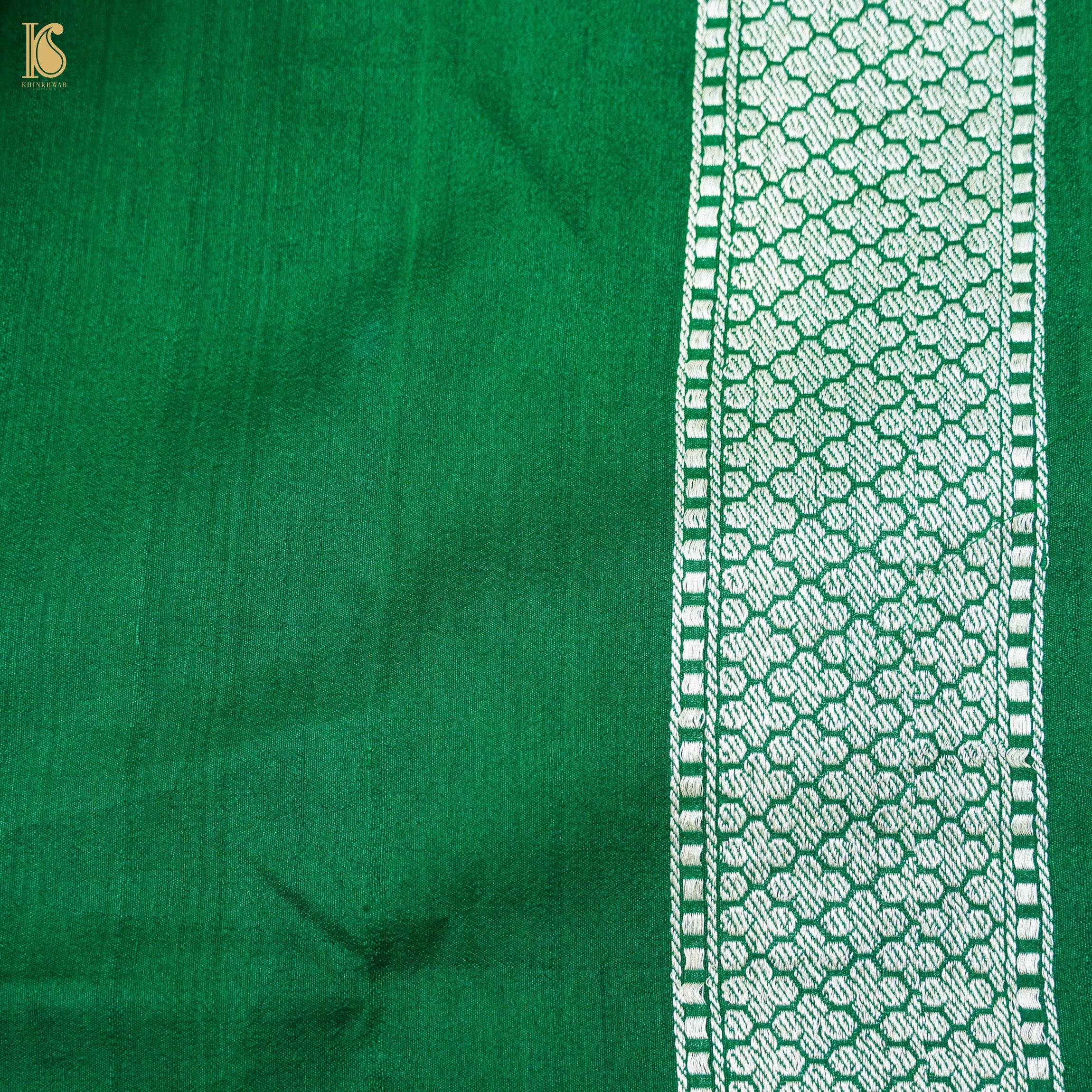 Jewel Green Pure Tussar by Georgette Silk Handloom Banarasi Saree - Khinkhwab