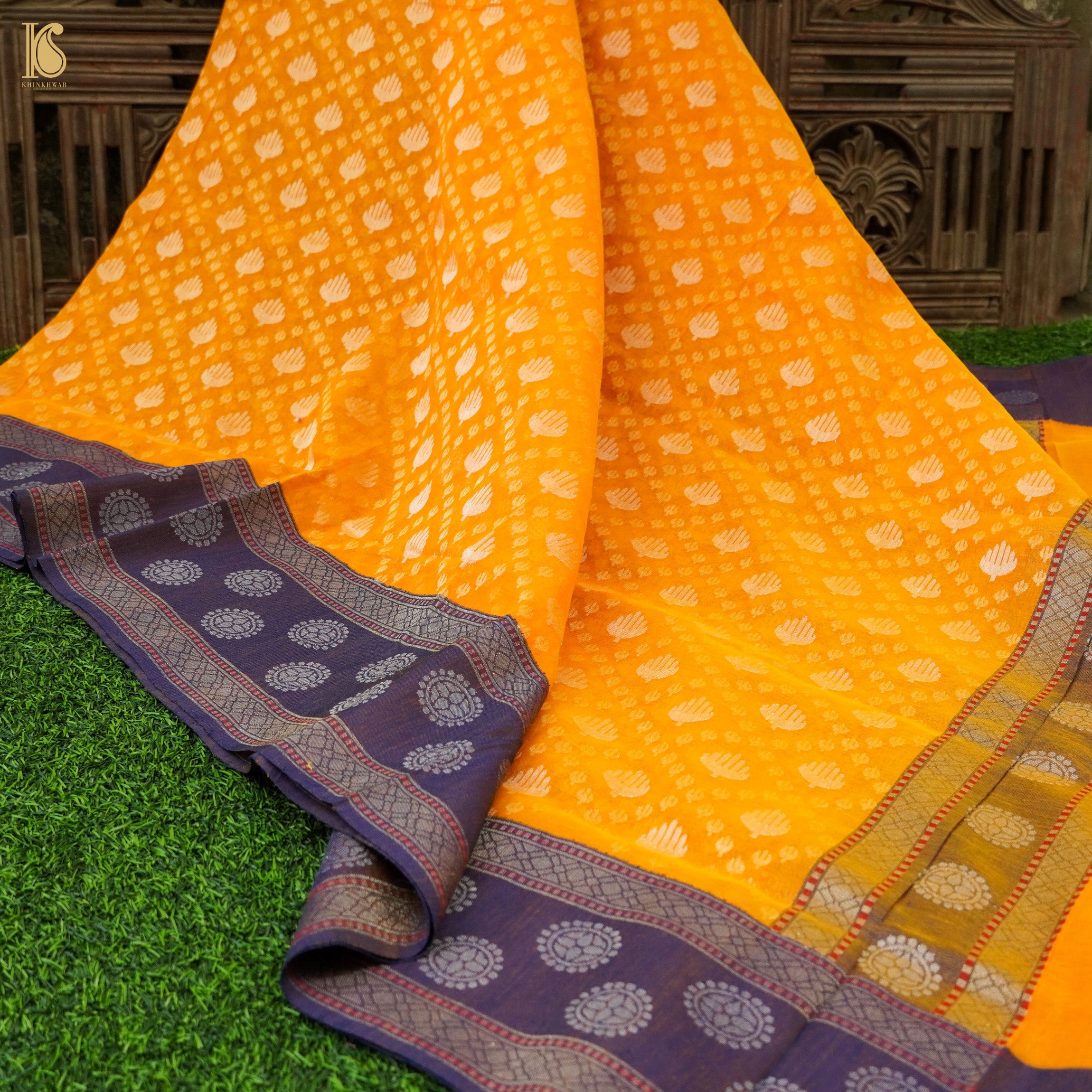 Orange Pink Brocade Katan Silk Handloom Banarasi Saree - Sacred Weaves