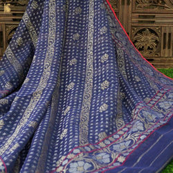 Neelambari Pure Cotton Real Silver Zari Handloom Banarasi Dupatta - Khinkhwab