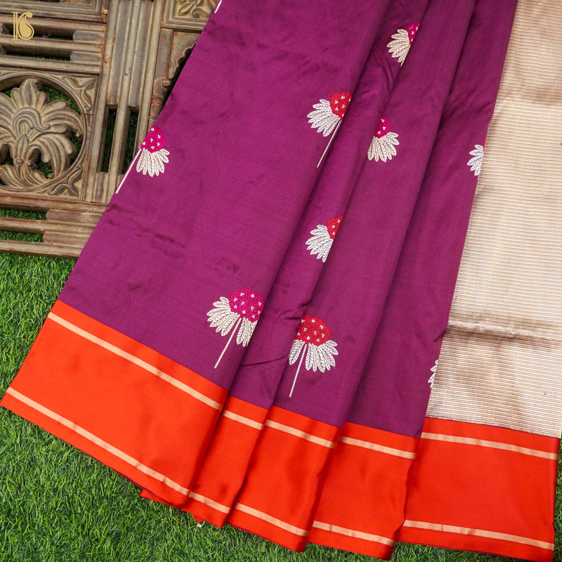 Handwoven Lipstick Pink Pure Mashru Silk Kadwa Banarasi Saree - Khinkhwab