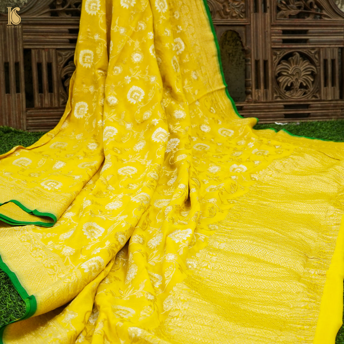 Yellow Pure Georgette Handloom Banarasi Dupatta - Khinkhwab