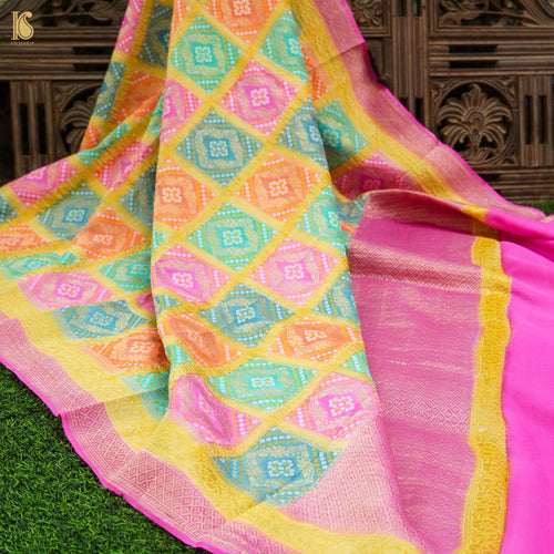 Pink Pure Georgette Banarasi Dupatta with Woven Dots - Khinkhwab