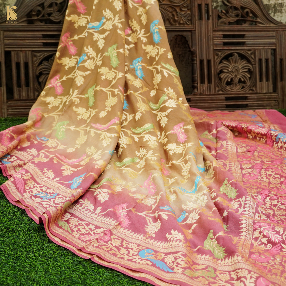 Shaded Pure Georgette Banarasi Meenakari Birds Dupatta - Khinkhwab