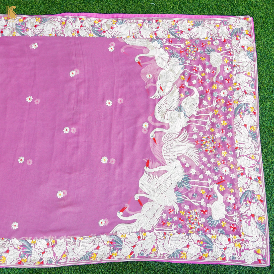 Handcrafted Parsi Gara Organza Pink Dupatta