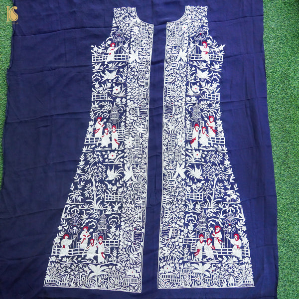 白色手工 Parsi Gara 粘胶乔其纱 Kurta 面料