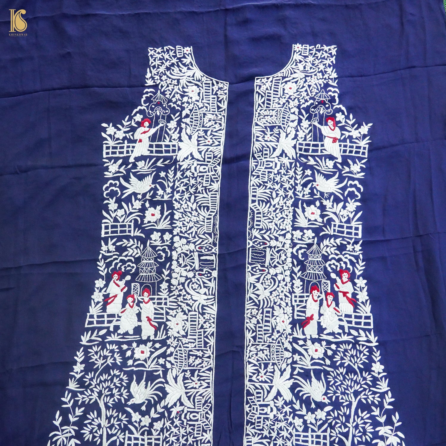 Handcrafted Parsi Gara Pure Crepe Jacket Fabric