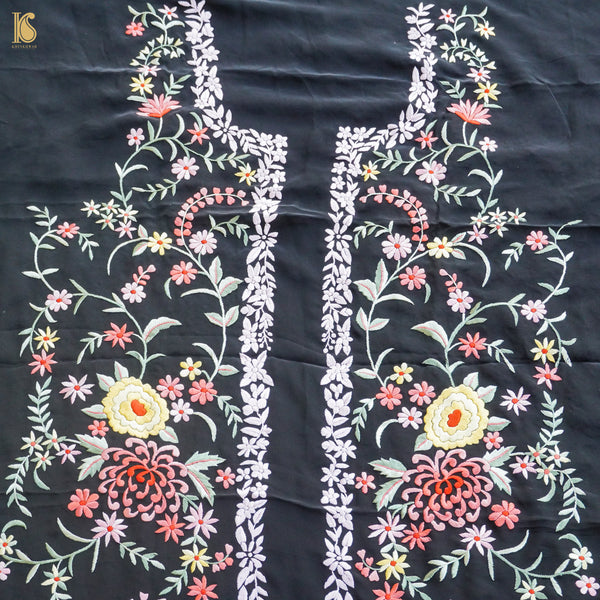 白色手工 Parsi Gara 粘胶乔其纱 Kurta 面料