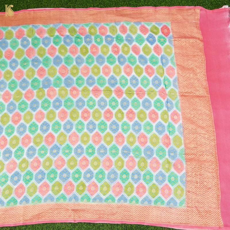 Pink Pure Georgette Banarasi Dupatta with Woven Dots - Khinkhwab