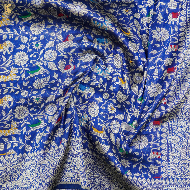 Egyptian Blue Pure Katan Silk Handwoven Banarasi Shikargah Dupatta - Khinkhwab