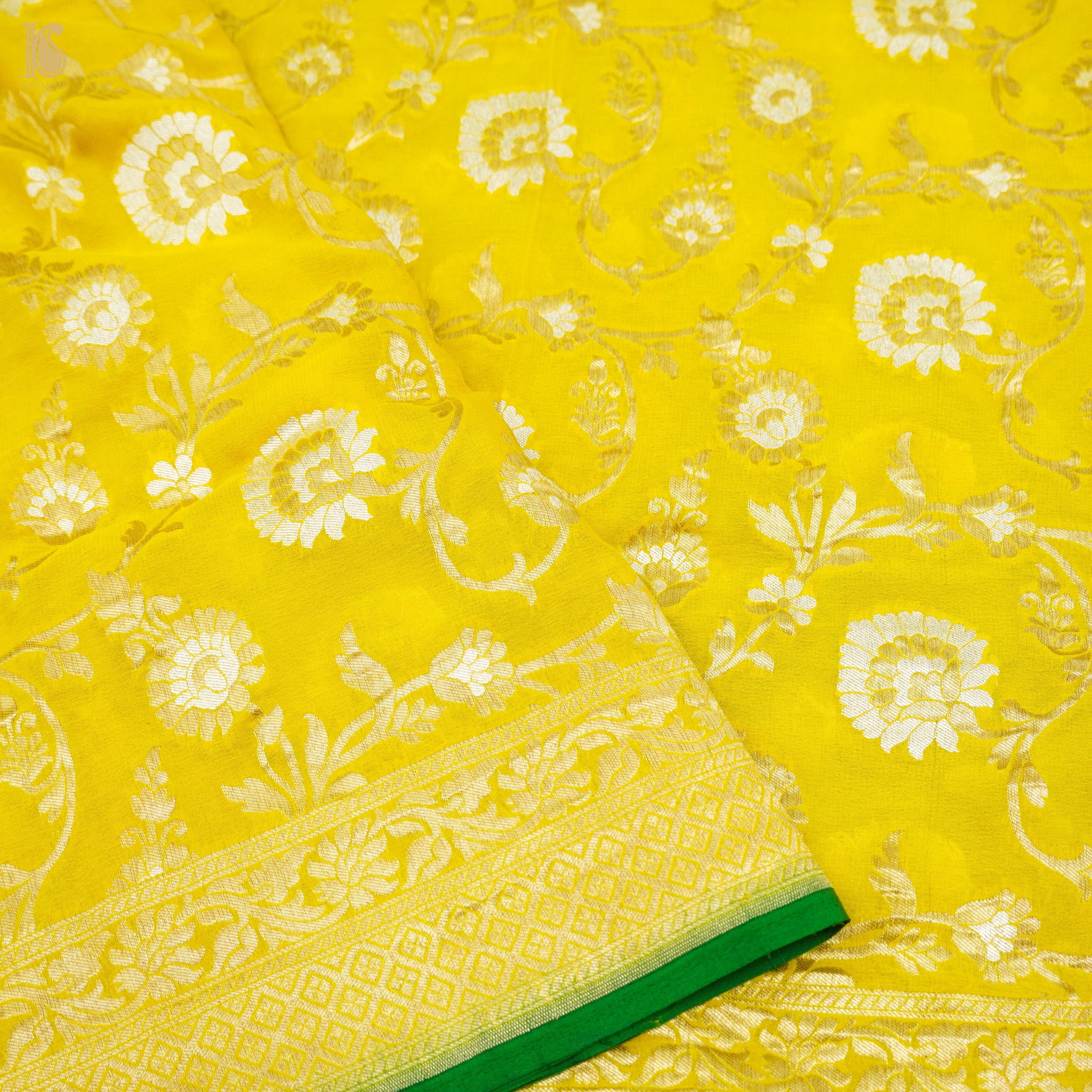 Yellow Pure Georgette Handloom Banarasi Dupatta - Khinkhwab