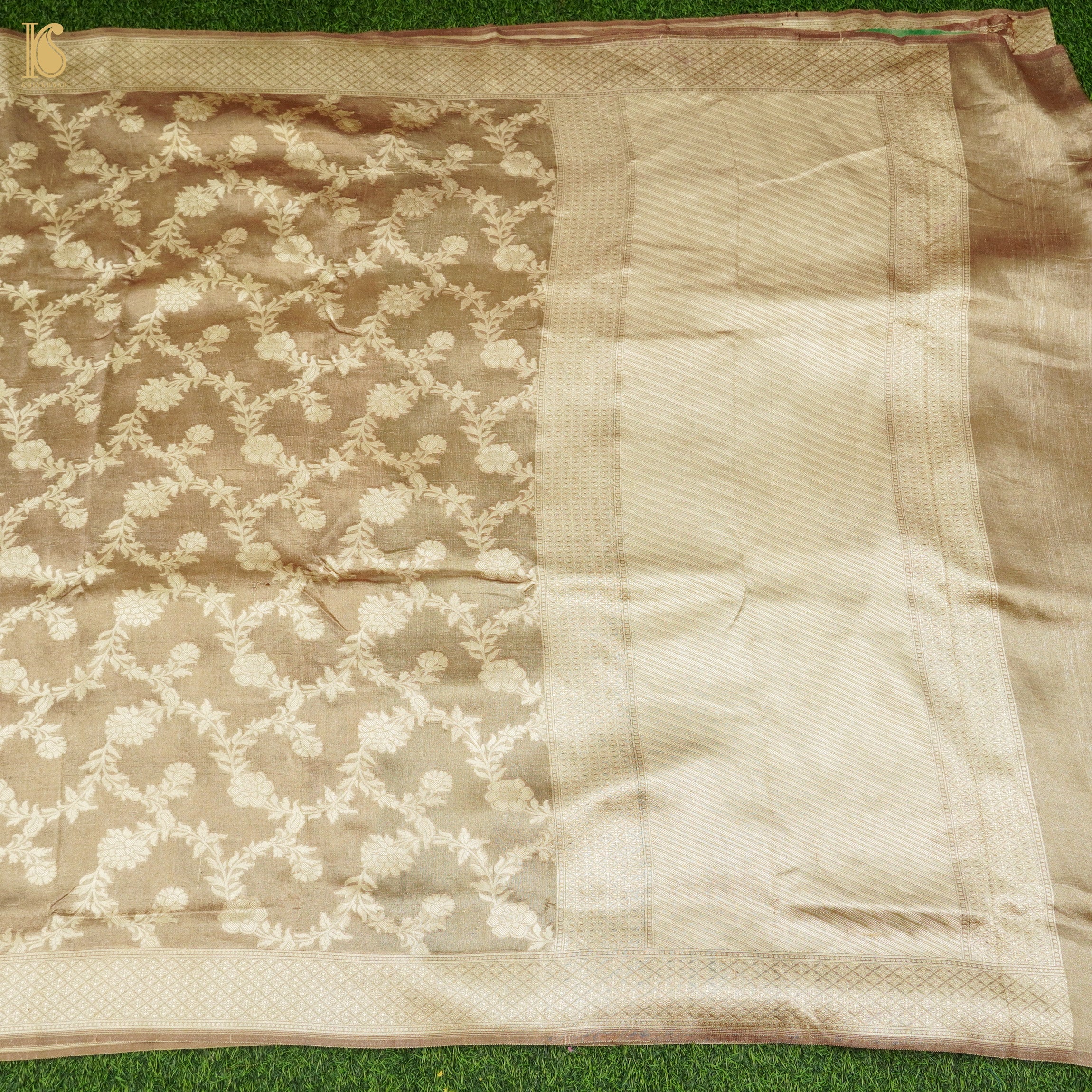 Gold Handloom Tissue Silk Banarasi Kadwa Saree - Khinkhwab