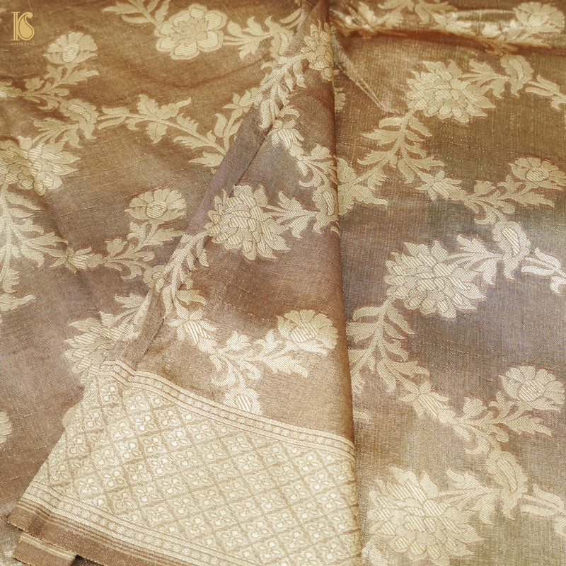 Gold Handloom Tissue Silk Banarasi Kadwa Saree - Khinkhwab