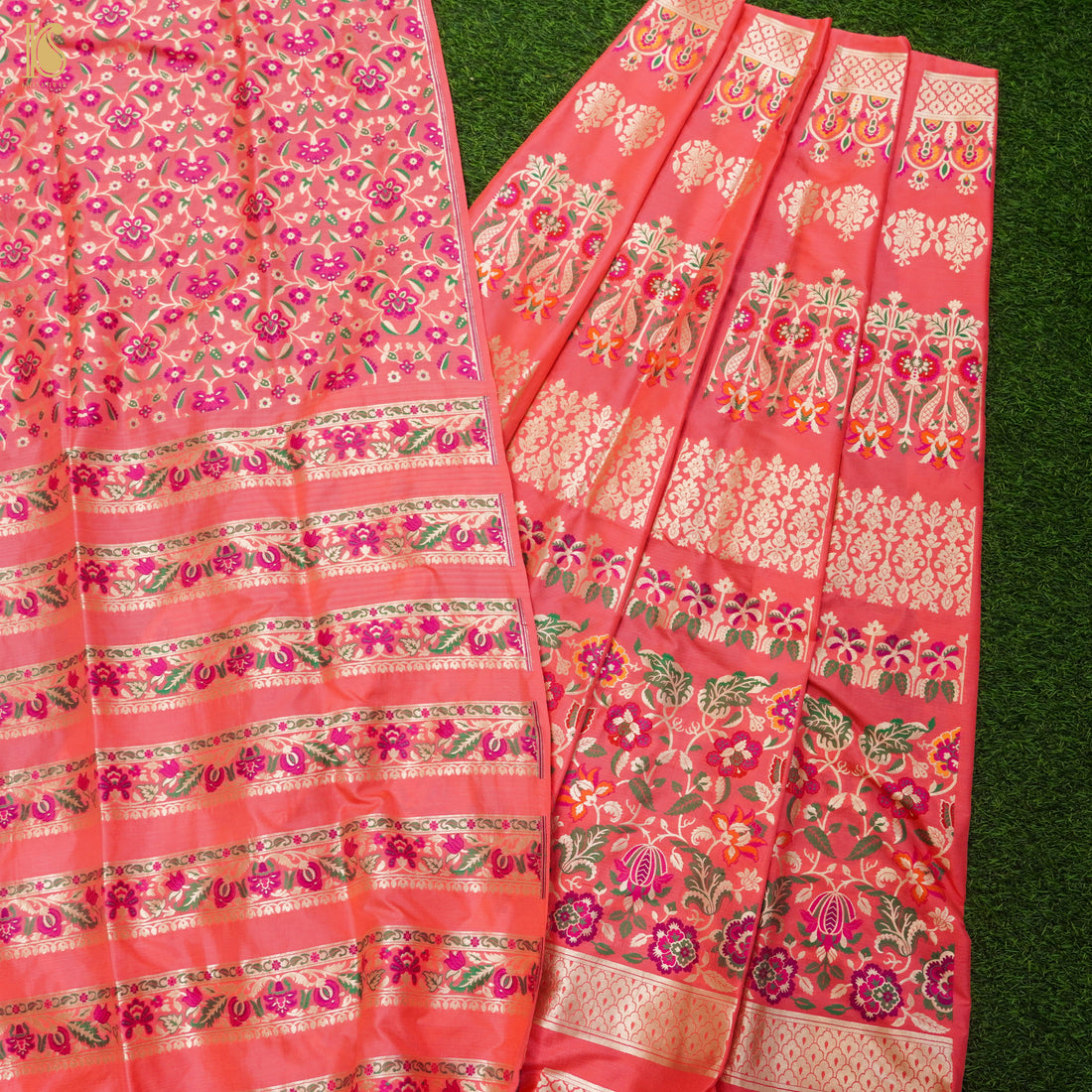 Pink Pure Katan Silk Handloom Banarasi Kalidar Meenakari Lehenga - Khinkhwab