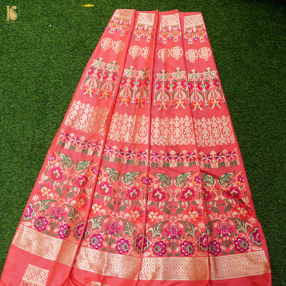 Pink Pure Katan Silk Handloom Banarasi Kalidar Meenakari Lehenga - Khinkhwab