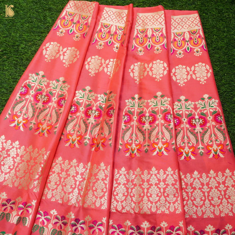 Pink Pure Katan Silk Handloom Banarasi Kalidar Meenakari Lehenga - Khinkhwab