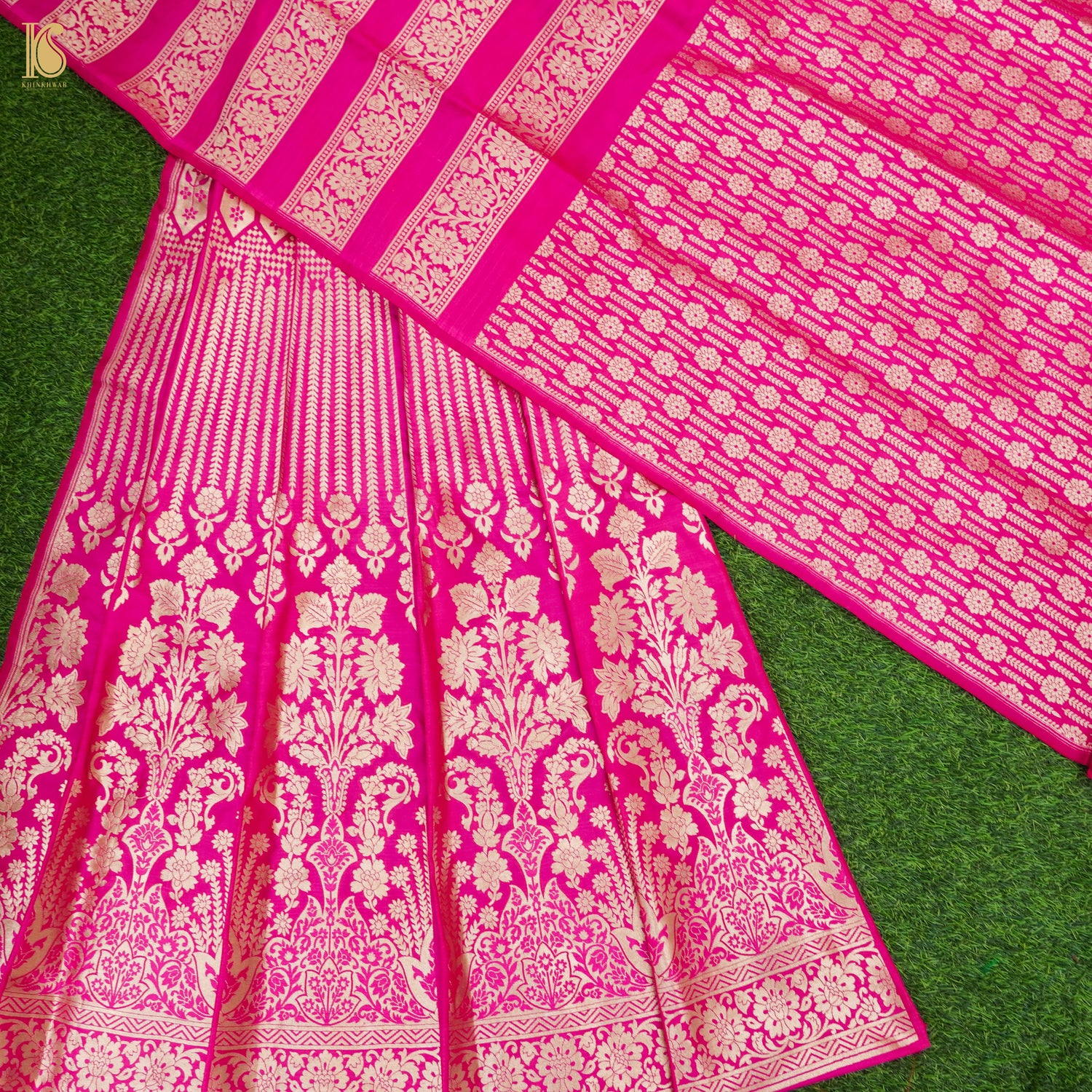 Pink Pure Katan Silk Handloom Banarasi Kalidar Lehenga - Khinkhwab